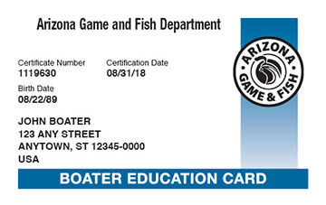 Arizona Boating safety education card