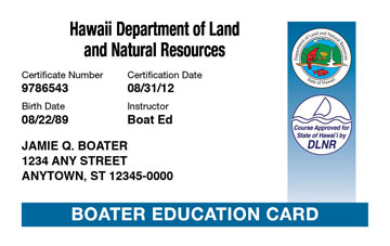 Hawaii Boating safety education card