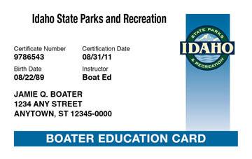 Idaho Boating safety education card