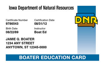 Iowa Boating safety education card