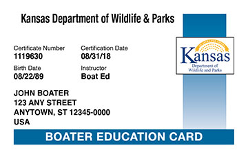 Kansas Boating safety education card