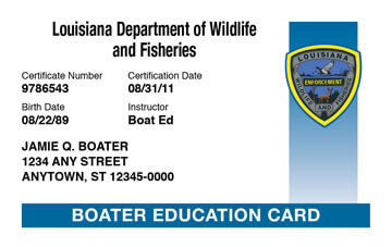 Louisiana safety education card