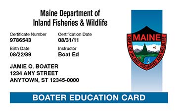 Maine Boating safety education card