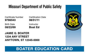 Missouri Boating safety education card