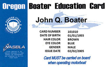 Oregon Boating safety education card