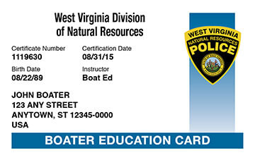 West Virginia Boating safety education card