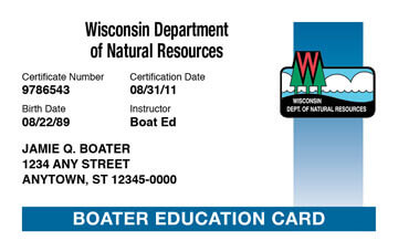 Wisconsin Boating safety education card