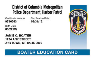 District of Columbia Boating Safety Certificate