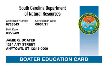 South Carolina Boater Education Card