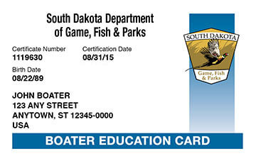 South Dakota Boater Education Card