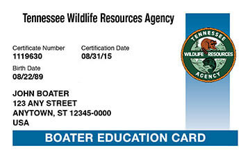 Tennessee Boater Education Card