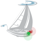 a sailboat with navigation lights; masthead light, sternlight, sidelights