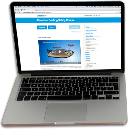 Boating safety course on a laptop, ipad and iphone