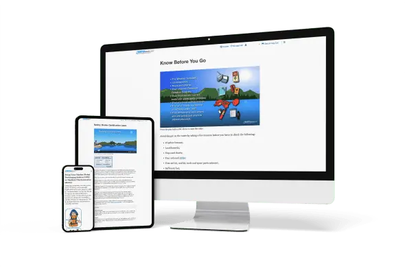 Boating safety course on a laptop, ipad and iphone