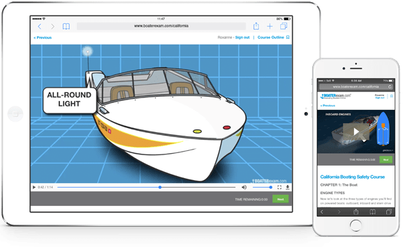 Boating safety course on an iPad and iPhone