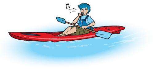 person blowing a whistle sitting in a canoe on water