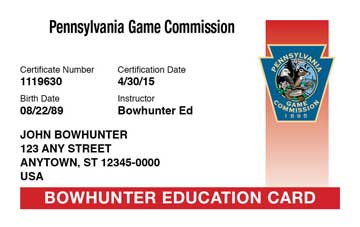 Pennsylvania safety education card