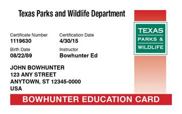 Texas safety education card