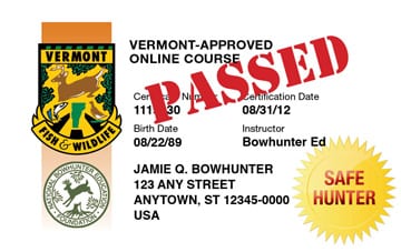 Vermont safety education card