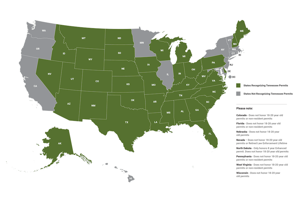 Tennessee Concealed Carry Reciprocity Map