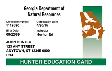 Georgia hunter safety education card