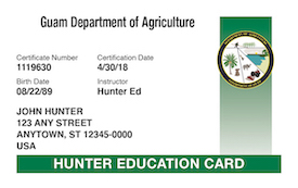 Guam hunter safety education card