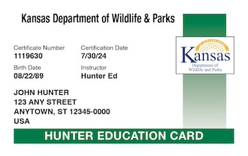 Kansas hunter safety education card