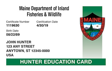Maine Hunting hunter safety education card