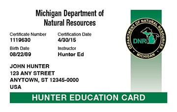 Michigan Hunting hunter safety education card