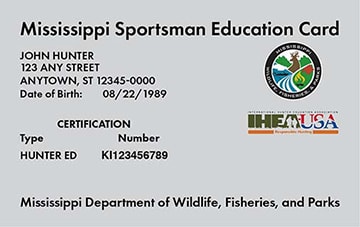 Mississippi Hunting hunter safety education card