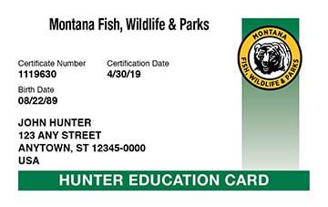 Montana hunter safety education card