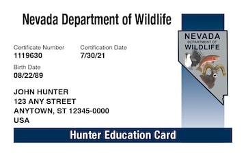 Nevada hunter safety education card