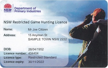 New South Wales Hunting hunter safety education card