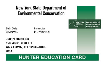 New York Hunting hunter safety education card