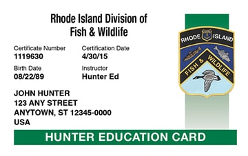 Rhode Island hunter safety education card