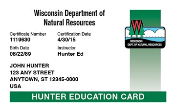 Wisconsin Hunting hunter safety education card