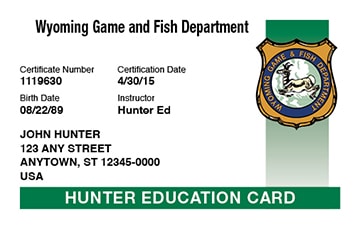 Wyoming Hunting hunter safety education card