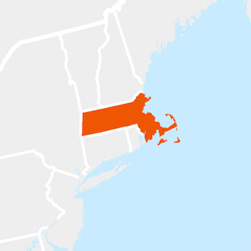 The state of Massachusetts highlighted within a larger map