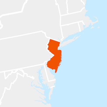 The state of New Jersey highlighted within a larger map