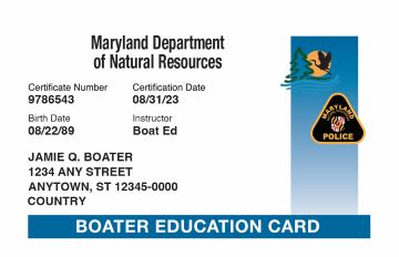 Maryland Boater Education Card
