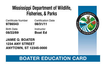 Mississippi Boater Education Card