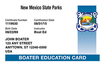 New Mexico Boater Education Card