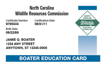 North Carolina Boater Education Card
