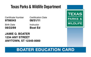 Texas Boater Education Card