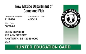 New Mexico Hunter Education Card