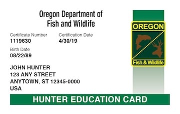 Oregon Hunter Education Card