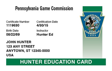 Pennsylvania Hunter Education Card