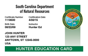 South Carolina Hunter Education Card
