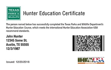 Texas safety education card