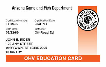 Arizona safety education card